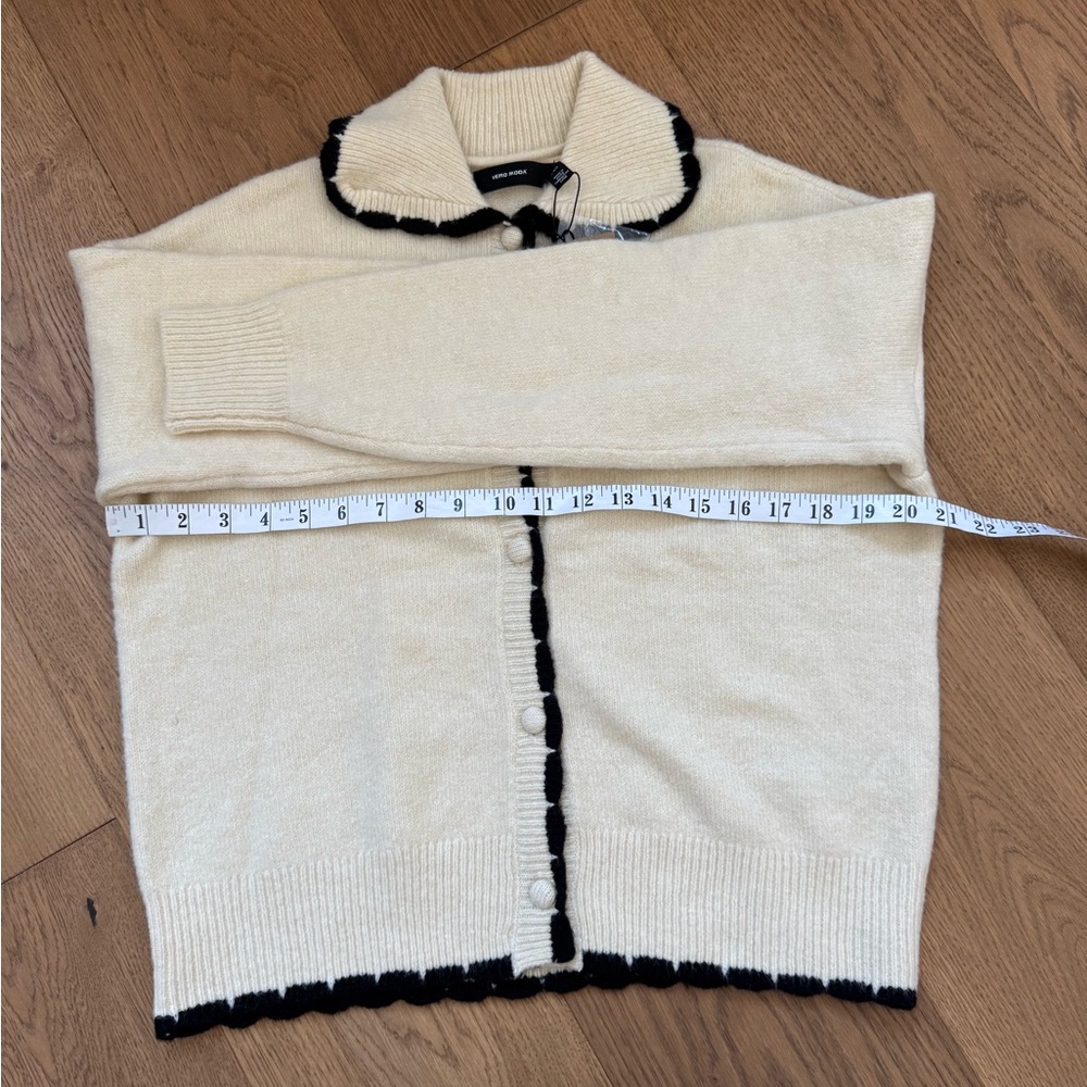 Vero Moda LouLou Cardigan With Contrast Detail - Cream & Black - Size S - NWT - Picture 11 of 12
